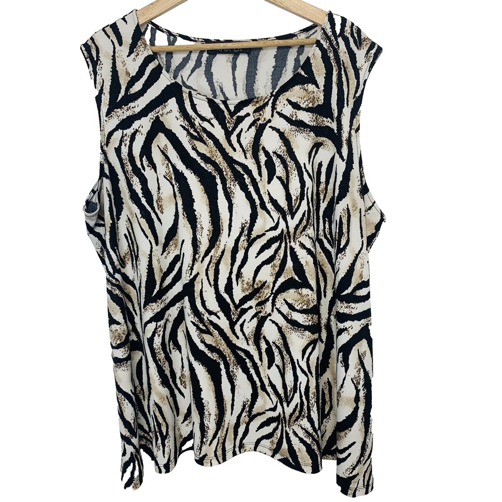 Kasper‎ Sleeveless Blouse Top Brown Animal Print Stretch Woman 3X Casual Work